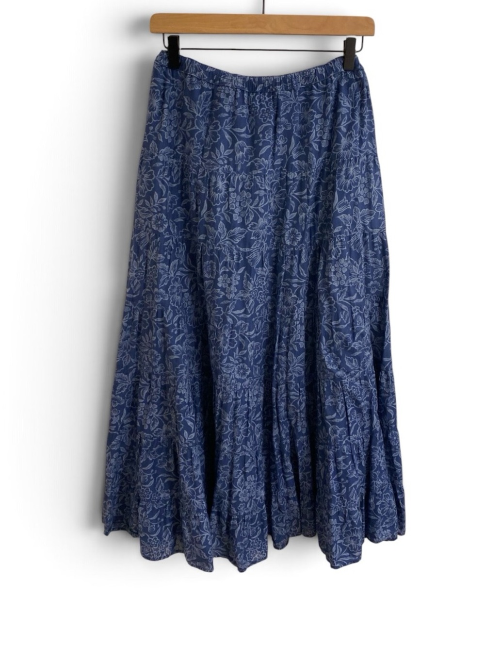 LAUREN RALPH LAUREN TIERED PRAIRIE SKIRT DRAWSTRING CHAMBRAY FLORAL MAXI MEDIUM - Picture 4 of 13